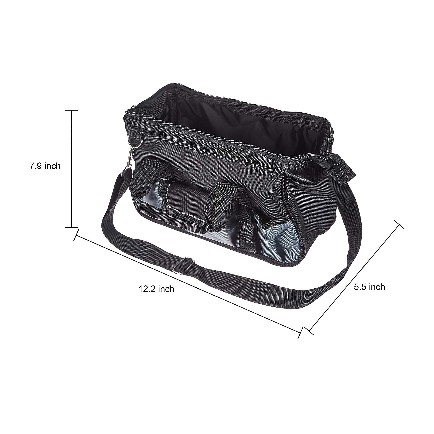 The Basics Durable Wear-Resistant Base, Tool Small Standard Bag with Strap, 12 Inch, Black & Gray