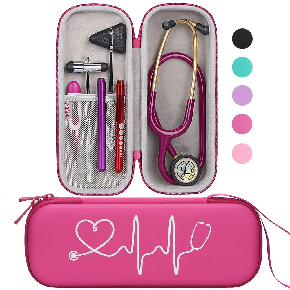 Case for Medical Bandage Scissors EMT Trauma Shears and LED Penlight, Raspberry, Travel Carrying Case Compatible with 3M Littmann Classic III,MDF Acoustica Deluxe Stethoscopes