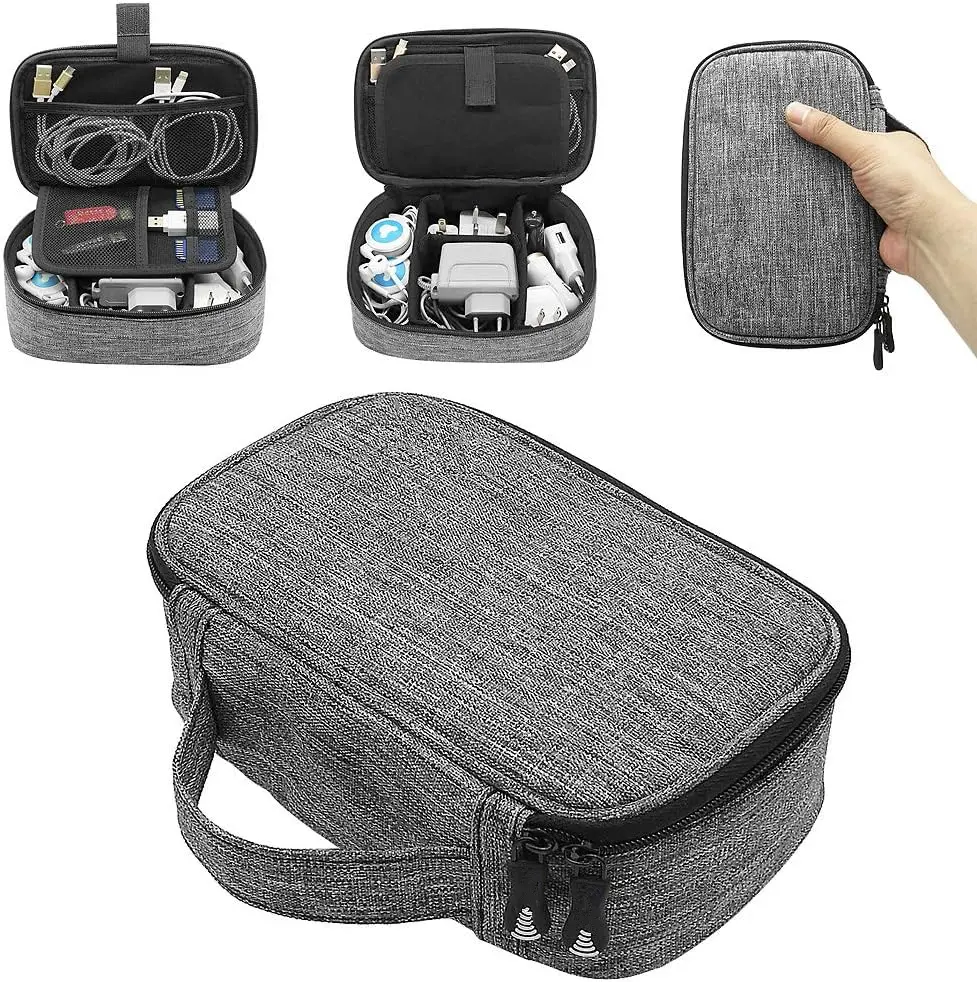 Grey 1680D-Fabrics Travel Organizer, Universal Small Electronic Accessories Carrying Bag for Cables Adapter USB Sticks Leads Memory Cards