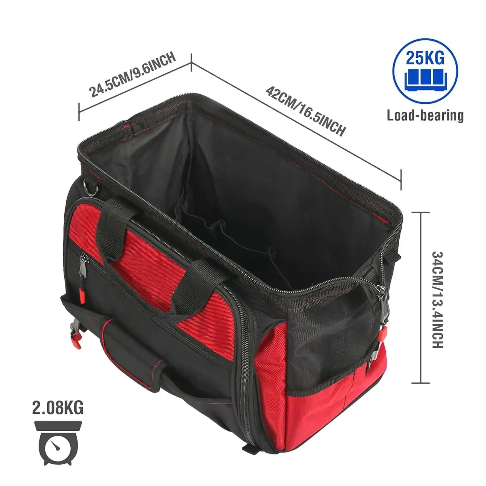 16″ Top Wide Mouth Tool Bag with Multi-Compartment