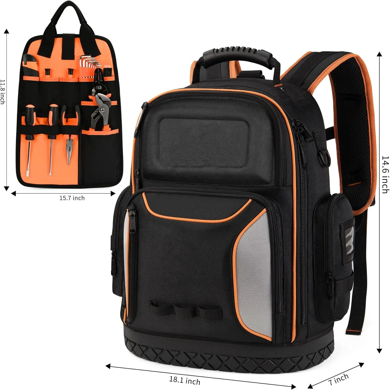 Tool Bag Backpack, 70 Pockets & HVAC Tool Carrier for Eelectrician/Loops Heavy Duty Tools Storage Bags/Construction Work with Molded Base and Combination Lock