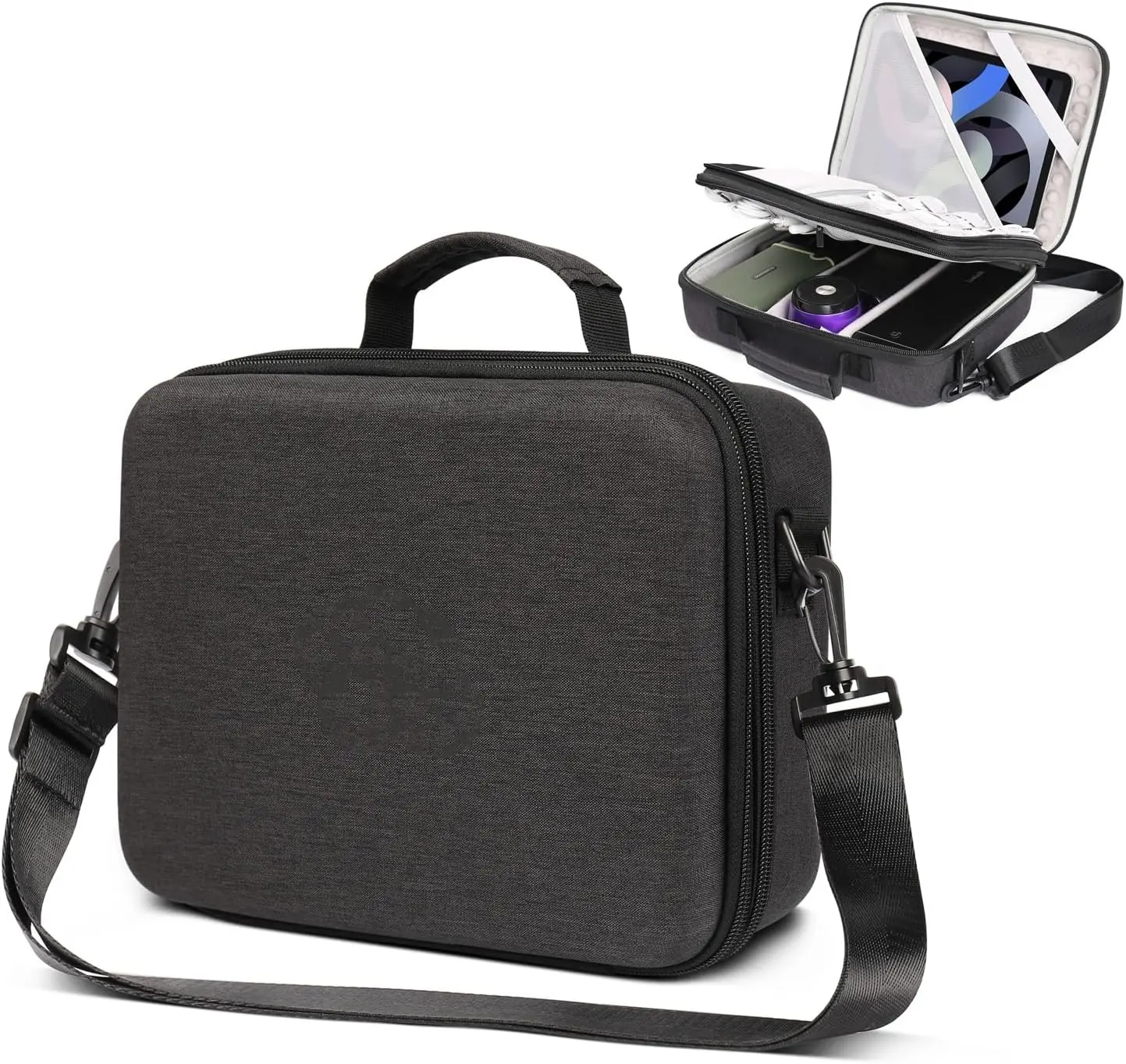 Large Cable Organizer, 11’’ Hard Case  for Mac Mini, Shockproof EVA Tech Bag, Travel Electronics Storage Bag with Shoulder Strap, Big Carrying Case for iPad(Up to 11’’), Charger,Mouse