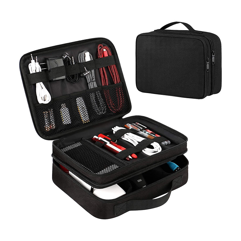 Electronics Organizer Travel Case, Water Resistant Cable Organizer Bag for Travel Essentials, Tech Travel Gifts for Men, Cable Storage Bag as Travel Accessories for Phone, Cord, iPad, Black