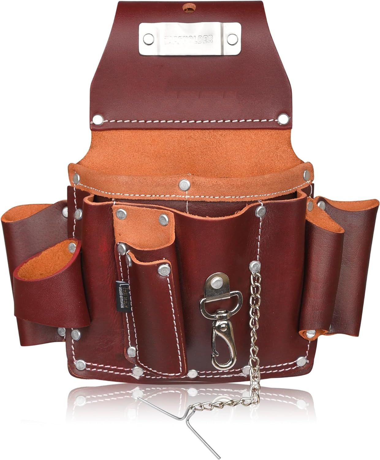Maroon Grain Leather Electrician’s Tool Pouch | Carpenter Electric Tool Pouch/Belt | Electrician Pouch