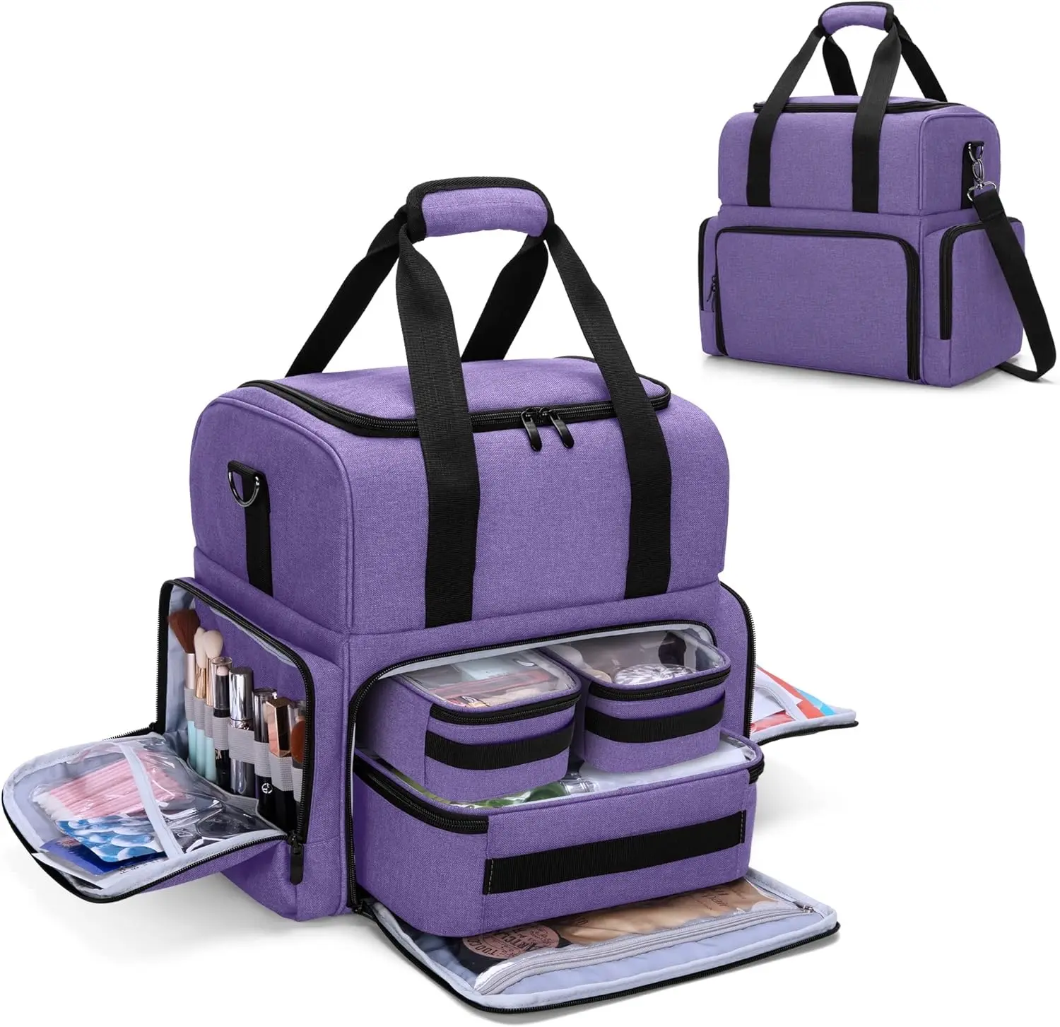 2 Layers Large Travel Makeup Bag with 3 Inner Removable Pouches, Hair Bag Cosmetic Bag Featured Image