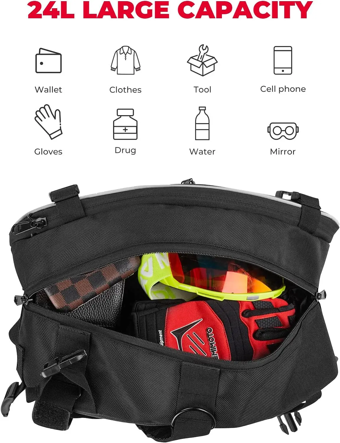 24L Large Capacity Storage Saddlebags with Rain Covers for Motorcycle Dirt Bike Dual Sport Motorcross
