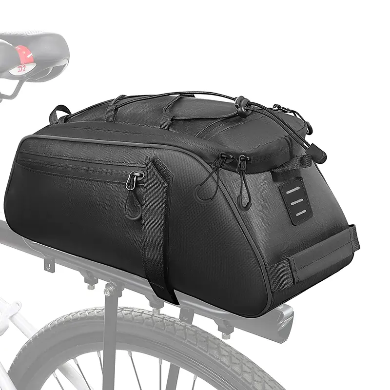Bike Rack Bag Waterproof – 9.5L Large Capacity Bike Trunk Bag, Reflective Bicycle Saddle Panniers, Cycling Bag Back Seat Storage Cargo Carrier Pouch with Shoulder Strap & Hook (Black-9.5L)