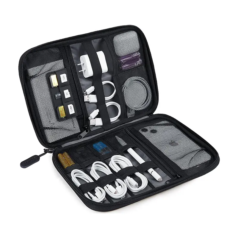 Electronics Organizer Travel Bag, Small Travel Cable Organizer Bag for Travel Essentials, Travel Tech Organizer as Travel Accessories, Cord Organizer for Phone, Power Bank, SD Card, Black Featured Image