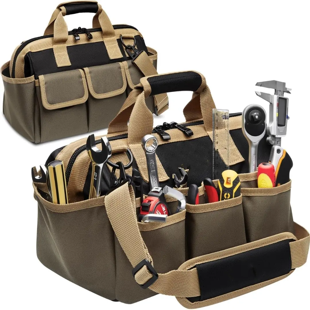 14-Inch Tool Bag Organizer Small Tool Bag. Heavy Duty Tool Bags for Men/Women. Wide Mouth Tool Bag Small. 22 Pockets Toolbag Featured Image