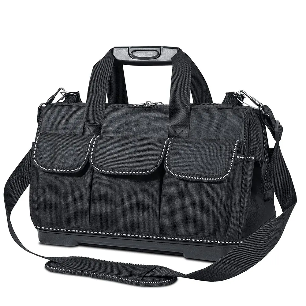 Multi-Pockets Wide Mouth Tool Tote with Adjustable Shoulder Strap, Safety Reflective Straps