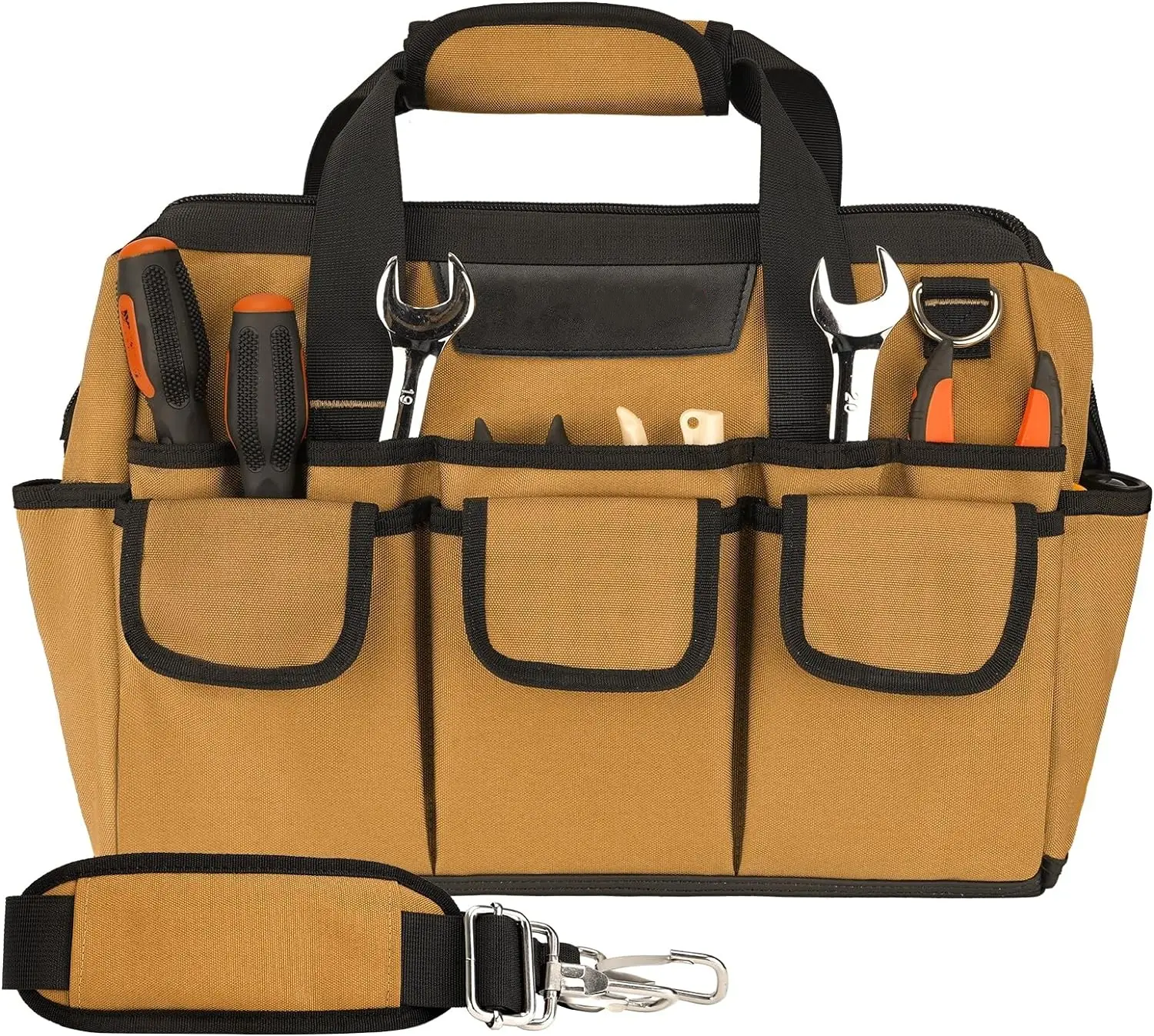 Heavy Duty Tool Bags for Men with Water-Resistant Base and Adjustable Shoulder Strap,14 Inch Wide-Mouth Tool Bag