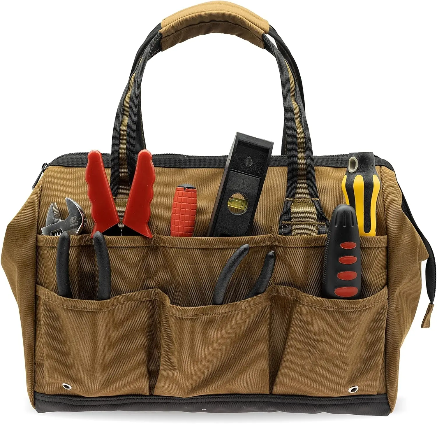 14inch Wide-Mouth Tool Bag, Multiple Purpose – for Plumbers, Handymen,Electricians also nice for daily use, Indoor Use and camping. High-grade Heavy Duty 900D Polyester Fabric