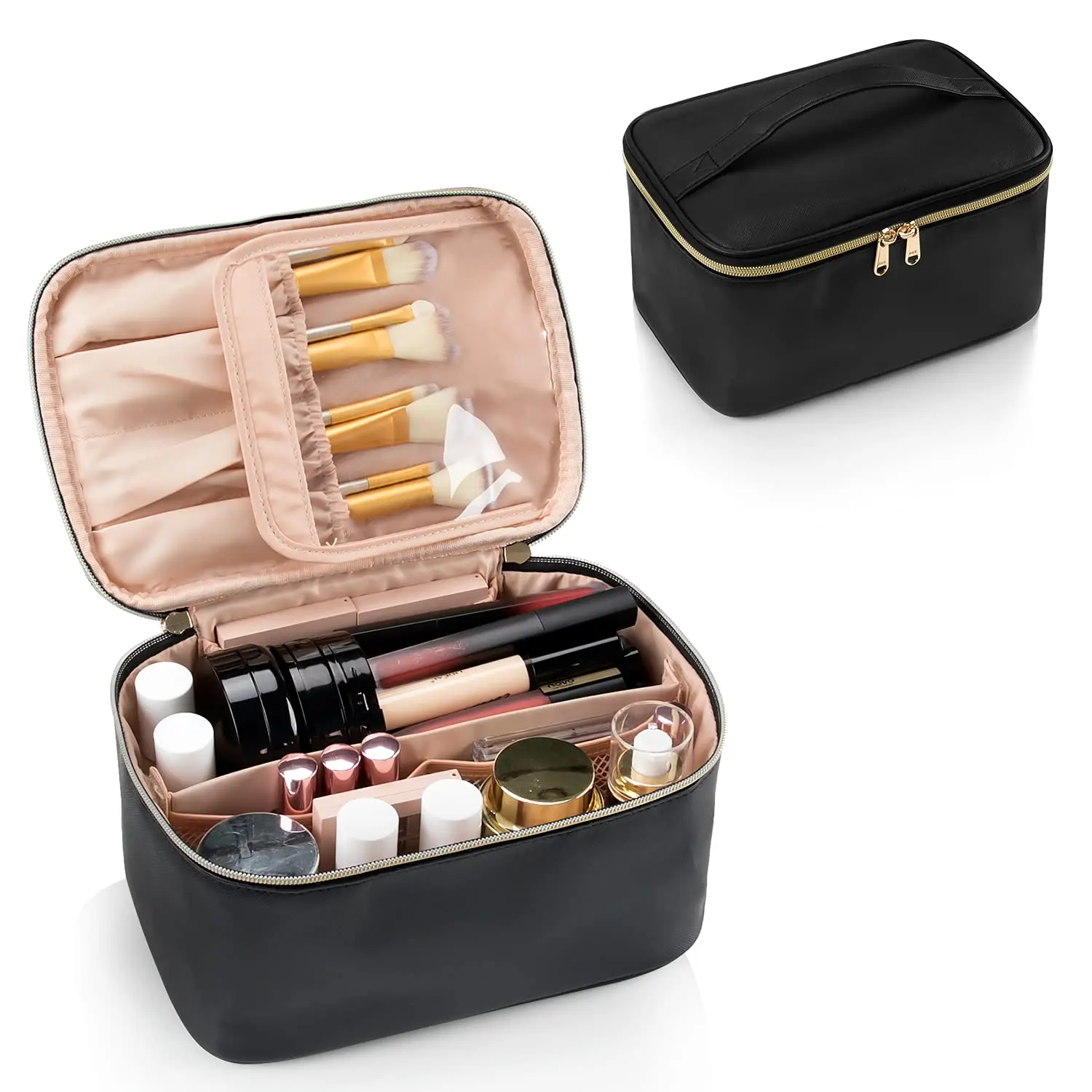 Traveling Makeup Bag With Handle and Divider, Portable Cosmetic Bag, Large Capacity Travel Makeup Case Organizer, Women Toiletry Bag for Girls
