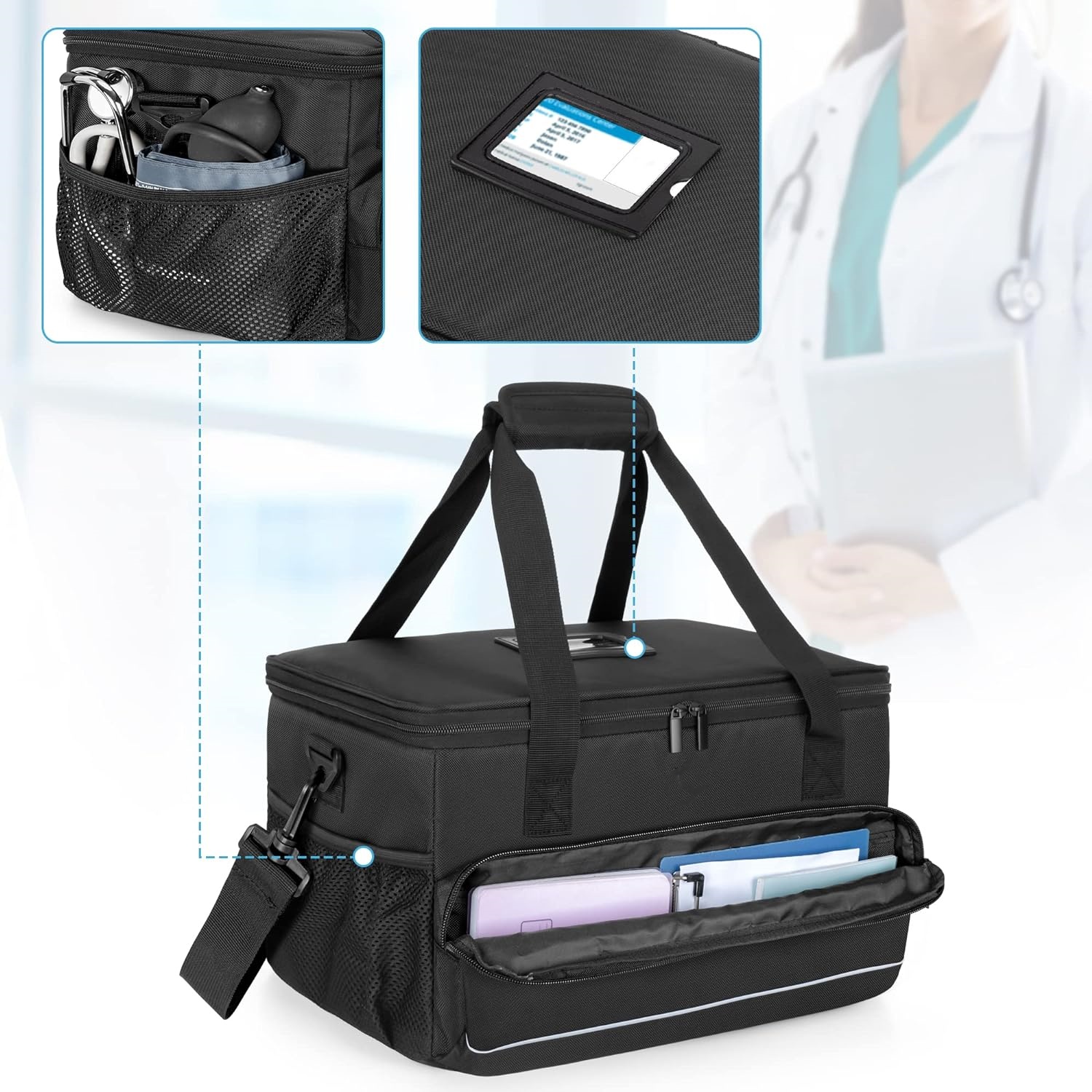 Big  Insulated Medical Bag with Adjustable Dividers, Easy Clean Trauma Bag, Medicine Supplies Storage Bag