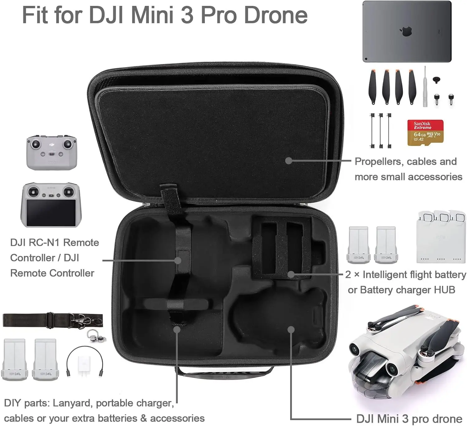 The Hard Travel Carrying Case Compatible with DJI Mini 3 Pro and its Accessories. (Case Only)